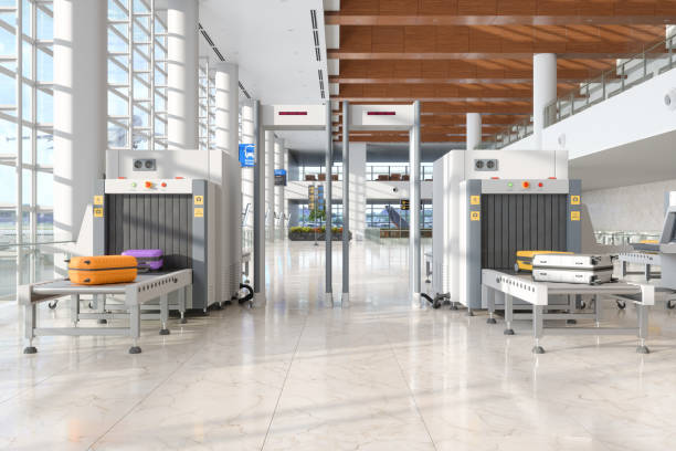 Airport security checkpoint with screening equipment
